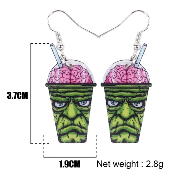 Zombie Brain Juice Acrylic Earrings Halloween - Picture 5 of 5
